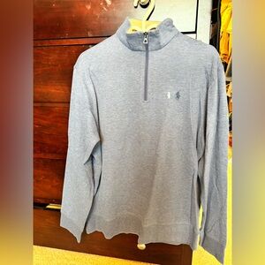 Brand New men's blue Polo long sleeve quarter zip sweater.